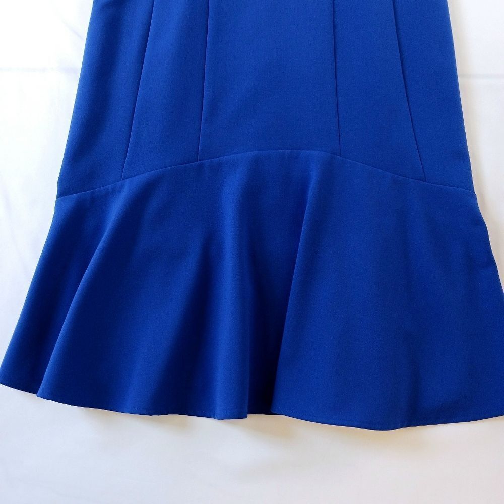 Tailored Sheath Bodice Dress Flounce Hem Elegant Office Royal Blue Size 6 - Picture 2 of 13